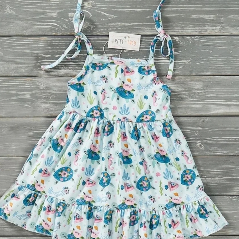 Blue and White Ruffled Tie Front Sundress